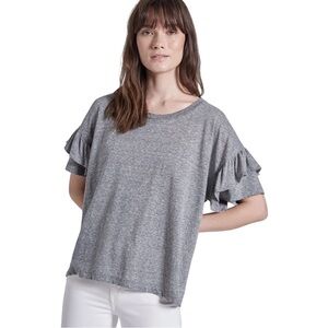 Current/Elliott Women’s Heather Gray Oversized Fit Ruffle Roadie Tee Size Small‎